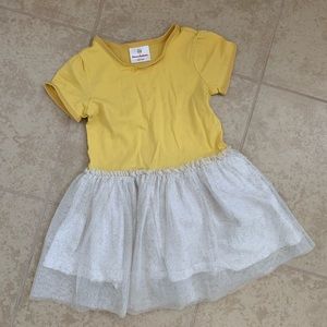Yellow & white tulle skirt gold dots dress - EUC